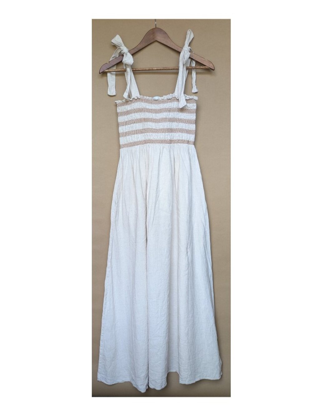 Miou Muse Beige Linen-Cotton Maxi Dress